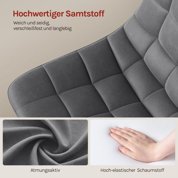 WOLTU Schminktisch Stuhl Hocker für Schminktisch, Schlafzimmer & Esszimmer - Höhenverstellbar, 360° Drehbar mit Rückenlehne, aus Bequemer Samt, Dunkelgrau