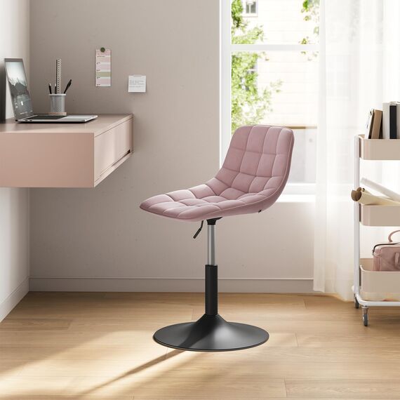 WOLTU Schminktisch Stuhl Hocker für Schminktisch, Schlafzimmer & Esszimmer - Höhenverstellbar, 360° Drehbar mit Rückenlehne, aus Bequemer Samt, Rosa, BH300rs-1