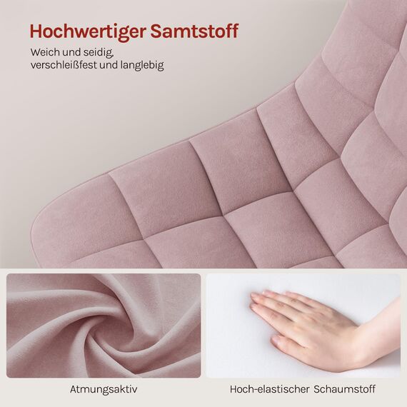 WOLTU Schminktisch Stuhl Hocker für Schminktisch, Schlafzimmer & Esszimmer - Höhenverstellbar, 360° Drehbar mit Rückenlehne, aus Bequemer Samt, Rosa, BH300rs-1