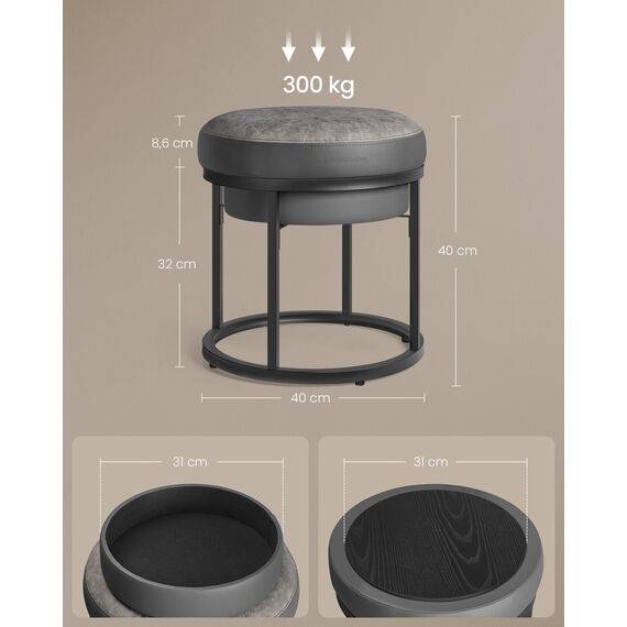 SONGMICS Home LUIZ Kollektion - Sitzhocker rund, Schminkhocker, Fußhocker, Oberteil wendbar, Hocker, Beistelltisch bis 300 kg belastbar, Schlafzimmer Wohnzimmer Flur, Taubengrau LOM080G01