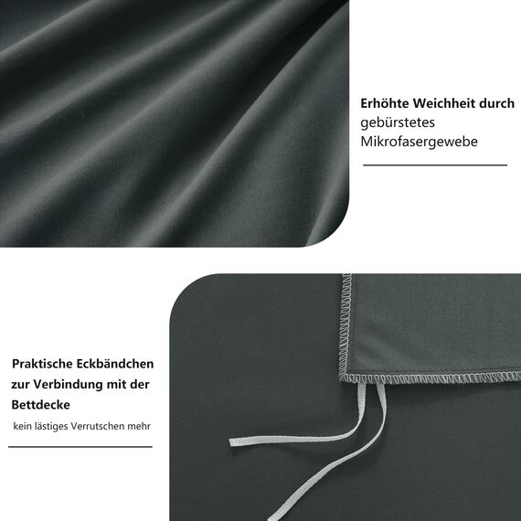 RUIKASI Bettwäsche 135x200 4teilig Grau - Anthrazit Mikrofaser Bettwäsche-Sets OEKO-TEX, 2 Bettbezüge 135x200cm + 2 Kissenbezüge 80x80cm mit Reißverschluss, Weich und Bügelfrei