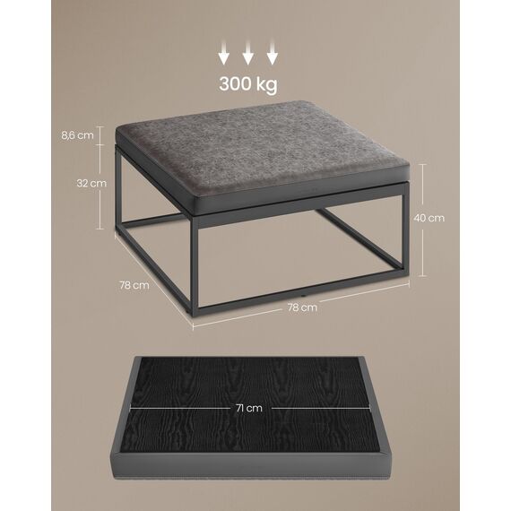 SONGMICS HOME LUIZ Kollektion-Couchtisch quadratisch, Wohnzimmertisch, Oberteil wendbar, Beistelltisch, Sitzhocker, Stahlrahmen bis 300 kg belastbar, für Wohnzimmer, Taubengrau LOM077G01, 78x78x40cm