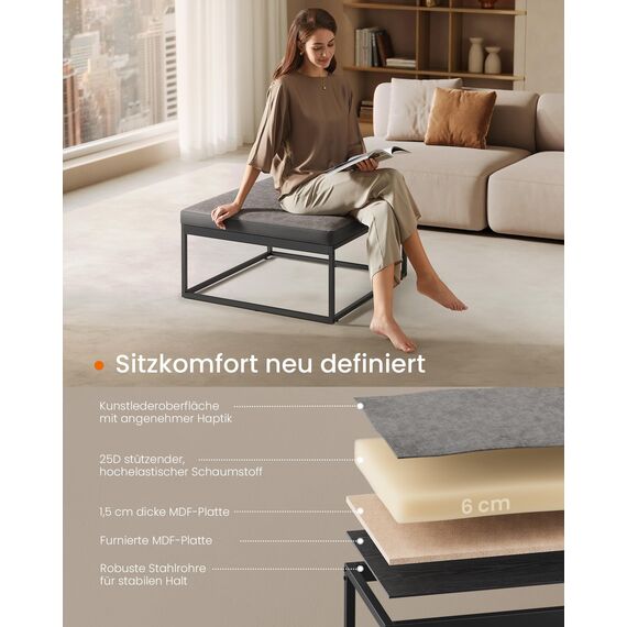 SONGMICS HOME LUIZ Kollektion-Couchtisch quadratisch, Wohnzimmertisch, Oberteil wendbar, Beistelltisch, Sitzhocker, Stahlrahmen bis 300 kg belastbar, für Wohnzimmer, Taubengrau LOM077G01, 78x78x40cm