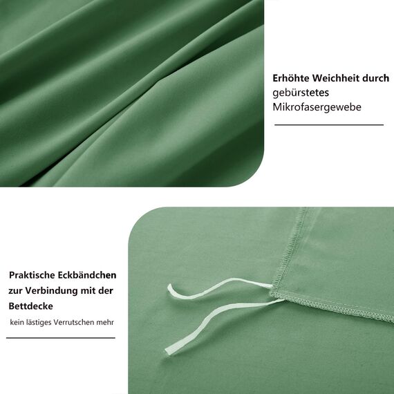 RUIKASI Bettwäsche Grün 155x220 2teilig - Grasgrün Mikrofaser Bettwäsche-Sets Oeko-TEX, Bettbezüge 155 x 220cm + Kissenbezüge 80x80cm mit Reißverschluss, Weich und Bügelfrei
