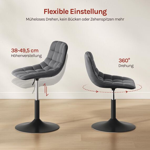 WOLTU Schminktisch Stuhl Hocker für Schminktisch, Schlafzimmer & Esszimmer - Höhenverstellbar, 360° Drehbar mit Rückenlehne, aus Bequemer Samt, Dunkelgrau