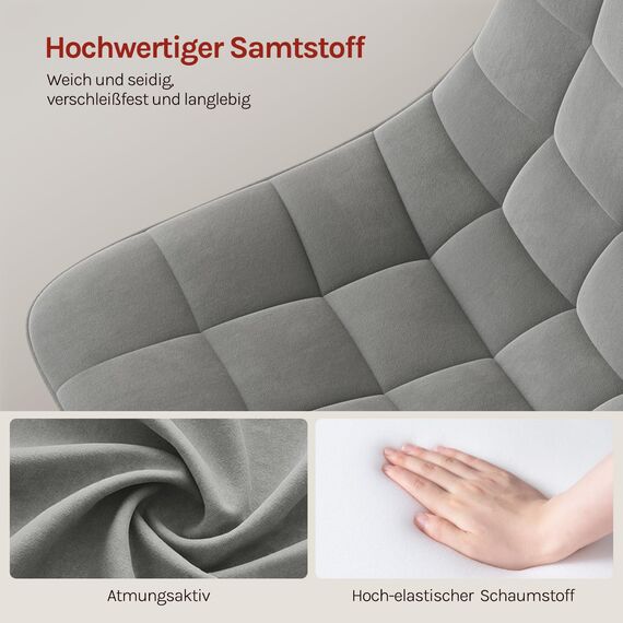 WOLTU Schminktisch Stuhl Hocker für Schminktisch, Schlafzimmer & Esszimmer - Höhenverstellbar, 360° Drehbar mit Rückenlehne, aus Bequemer Samt, Hellgrau