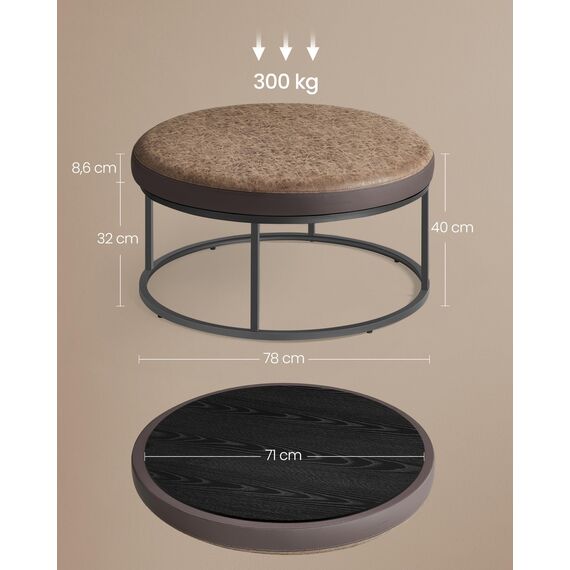 SONGMICS Home LUIZ Kollektion - Couchtisch rund, Wohnzimmertisch, Oberteil wendbar, Beistelltisch, Sitzhocker, Stahlrahmen bis 300 kg belastbar, für Wohnzimmer, walnussbraun LOM078K01