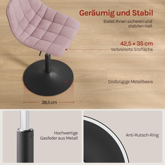WOLTU Schminktisch Stuhl Hocker für Schminktisch, Schlafzimmer & Esszimmer - Höhenverstellbar, 360° Drehbar mit Rückenlehne, aus Bequemer Samt, Rosa, BH300rs-1