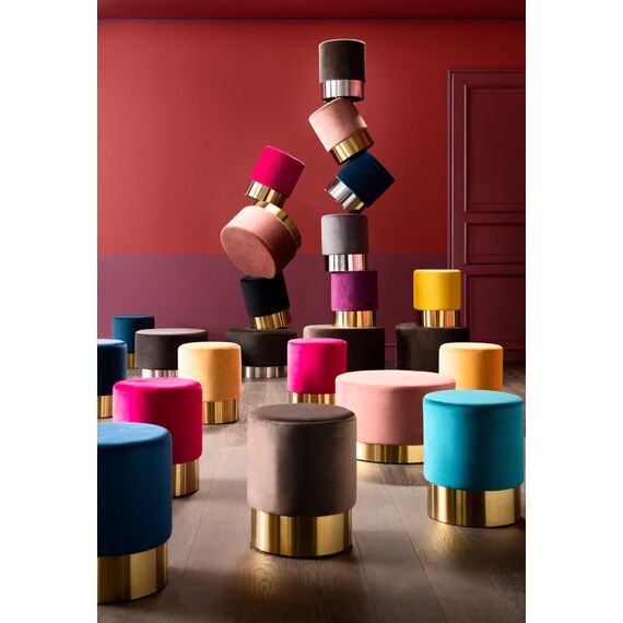 Kare Design Polsterhocker Cherry Brass, kleiner, moderner Design Hocker mit Samtbezug, rund, Schwarz-messing, (H/B/T) 42x35x35cm