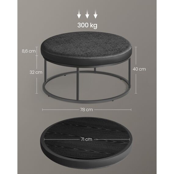 SONGMICS Home LUIZ Kollektion - Couchtisch rund, Wohnzimmertisch, Oberteil wendbar, Beistelltisch, Sitzhocker, Stahlrahmen bis 300 kg belastbar, für Wohnzimmer, tintenschwarz LOM078B01