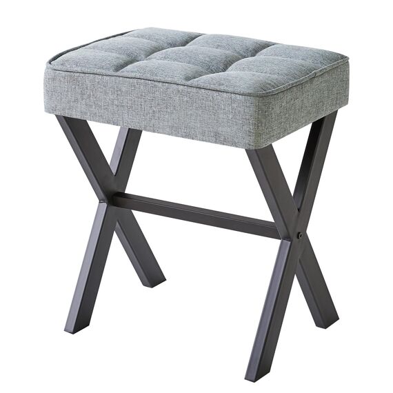 IBUYKE Quadratischer Make-up Hocker mit X-Bein Fußstütze, Leinen Fußstütze Hocker, Ottoman Sitz Eitelkeitshocker, Multi-Use als Kleiner Beistelltisch, für Schlafzimmer, Wohnzimmer, Graublau L/G-70L