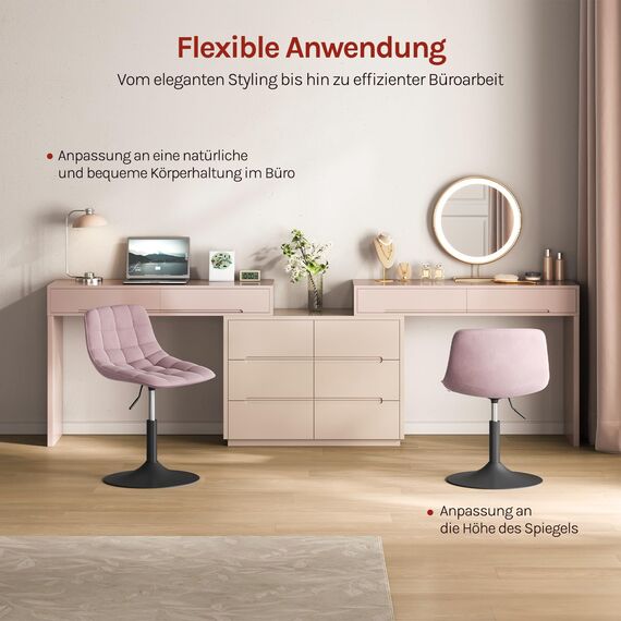 WOLTU Schminktisch Stuhl Hocker für Schminktisch, Schlafzimmer & Esszimmer - Höhenverstellbar, 360° Drehbar mit Rückenlehne, aus Bequemer Samt, Rosa, BH300rs-1