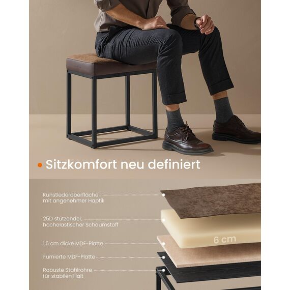 SONGMICS Home LUIZ Kollektion - Sitzhocker rechteckig, Schminkhocker, Fußhocker, Oberteil wendbar, Hocker, Beistelltisch bis 300 kg belastbar, Schlafzimmer Wohnzimmer Flur, walnussbraun LOM079K01