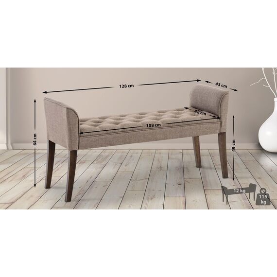 CLP Chaiselongue Cleopatra I Stoff-Bezug I Polsterbank, Farbe:Taupe, Gestell Farbe:antik-dunkel