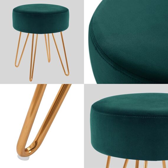 Duhome Sitzhocker Schminktisch Hocker Samt Runder Ottoman Hocker Gepolsterter mit Metallbeine für Schminktisch Wohnzimmer Schlafzimmer, Petrol