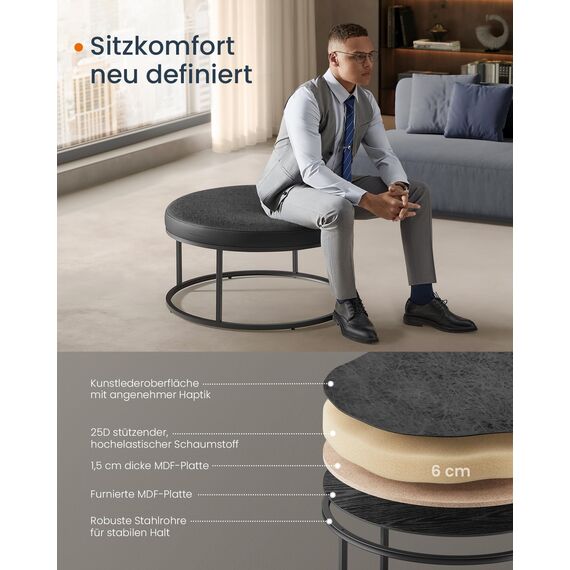 SONGMICS Home LUIZ Kollektion - Couchtisch rund, Wohnzimmertisch, Oberteil wendbar, Beistelltisch, Sitzhocker, Stahlrahmen bis 300 kg belastbar, für Wohnzimmer, tintenschwarz LOM078B01