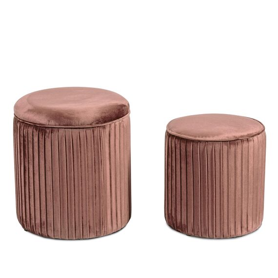 Norbe | Set mit 2 Sitzsäcken aus Samt, Zylinder, Gerippter Hocker | Fußstütze für Schreibtisch | Schminktisch | Kindersessel für Schlafzimmer oder Wohnzimmer | Fußstütze Nachttisch | Sessel (Altrosa)