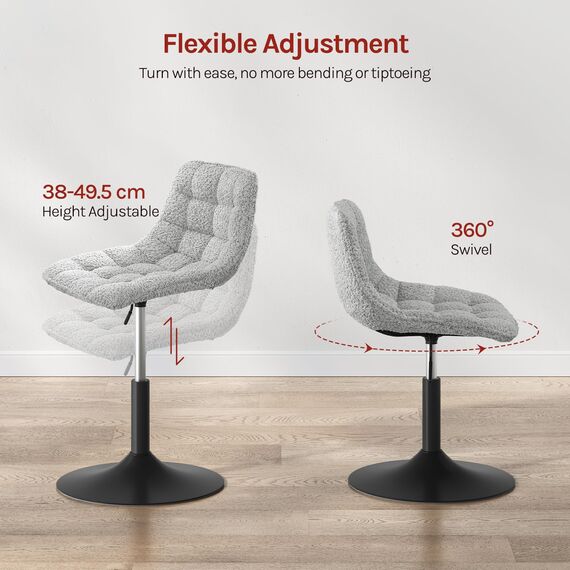 WOLTU Schminktisch Stuhl Hocker für Schminktisch, Schlafzimmer & Esszimmer - Höhenverstellbar, 360° Drehbar mit Rückenlehne, aus Bequemer Chenille, Grau