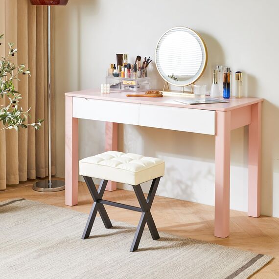 IBUYKE Square Make-up Hocker mit X-Bein Fußstütze, PU Fußstütze Hocker, Ottoman Sitz Eitelkeitshocker, Multi-Use als Kleiner Beistelltisch, für Schlafzimmer, Wohnzimmer, Weiß LG-71W