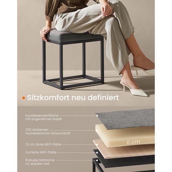 SONGMICS Home LUIZ Kollektion - Sitzhocker rechteckig, Schminkhocker, Fußhocker, Oberteil wendbar, Hocker, Beistelltisch bis 300 kg belastbar, Schlafzimmer Wohnzimmer Flur, Taubengrau LOM079G01