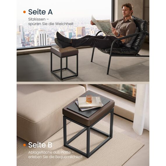 SONGMICS Home LUIZ Kollektion - Sitzhocker rechteckig, Schminkhocker, Fußhocker, Oberteil wendbar, Hocker, Beistelltisch bis 300 kg belastbar, Schlafzimmer Wohnzimmer Flur, walnussbraun LOM079K01