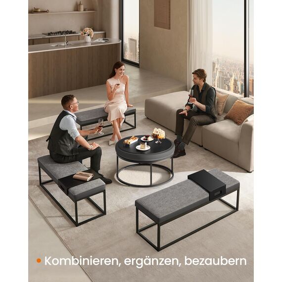 SONGMICS Home LUIZ Kollektion-Couchtisch rund, Wohnzimmertisch, Oberteil wendbar, Beistelltisch, Sitzhocker, Stahlrahmen bis 300 kg belastbar, für Wohnzimmer, Taubengrau LOM078G01, 78x78x40cm