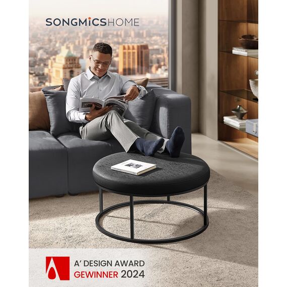 SONGMICS Home LUIZ Kollektion - Couchtisch rund, Wohnzimmertisch, Oberteil wendbar, Beistelltisch, Sitzhocker, Stahlrahmen bis 300 kg belastbar, für Wohnzimmer, tintenschwarz LOM078B01