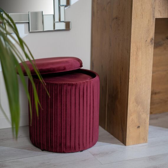 Norbe | Tik TAK | 2er-Set Sitzhocker in Zylinderform aus Samt, Gerippter Hocker | Fußstütze für Schreibtisch | Schminktisch | Schlafzimmer oder Wohnzimmer | Sessel (Weinrot)