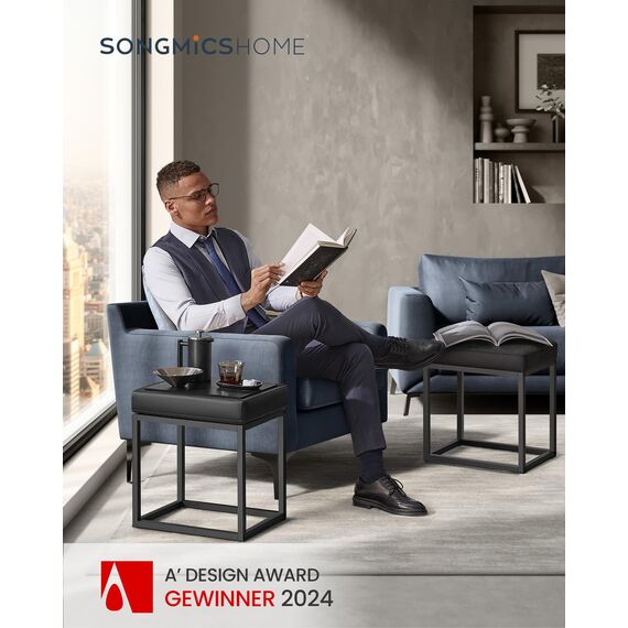 SONGMICS Home LUIZ Kollektion - Sitzhocker rechteckig, Schminkhocker, Fußhocker, Oberteil wendbar, Hocker, Beistelltisch bis 300 kg belastbar, Schlafzimmer Wohnzimmer Flur, tintenschwarz LOM079B01