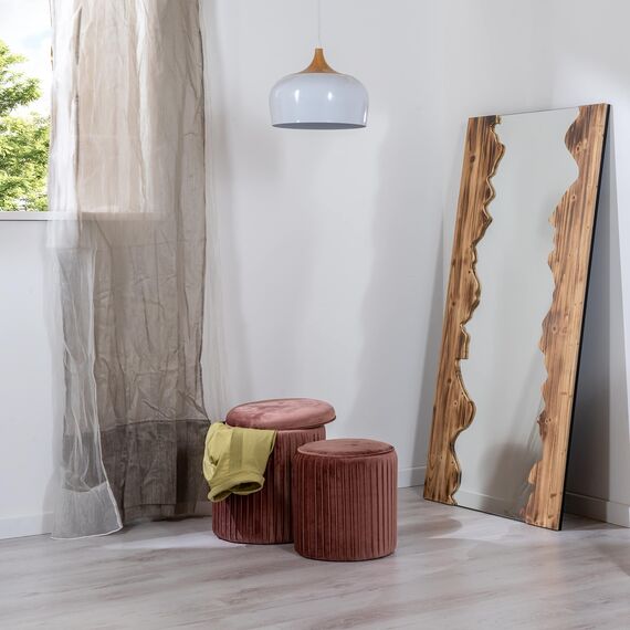 Norbe | Set mit 2 Sitzsäcken aus Samt, Zylinder, Gerippter Hocker | Fußstütze für Schreibtisch | Schminktisch | Kindersessel für Schlafzimmer oder Wohnzimmer | Fußstütze Nachttisch | Sessel (Altrosa)