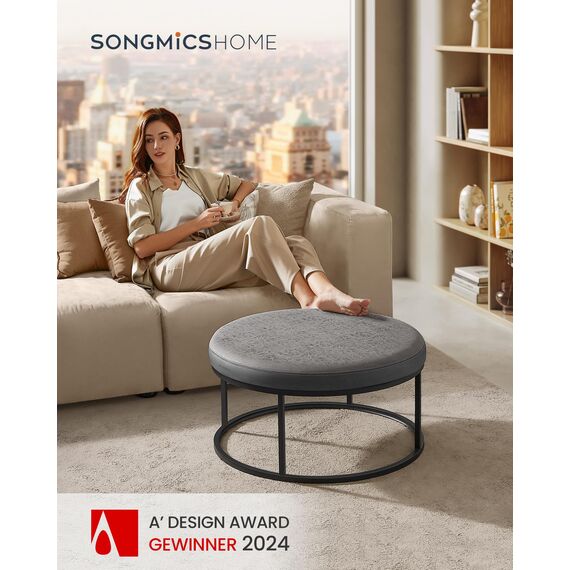 SONGMICS Home LUIZ Kollektion-Couchtisch rund, Wohnzimmertisch, Oberteil wendbar, Beistelltisch, Sitzhocker, Stahlrahmen bis 300 kg belastbar, für Wohnzimmer, Taubengrau LOM078G01, 78x78x40cm