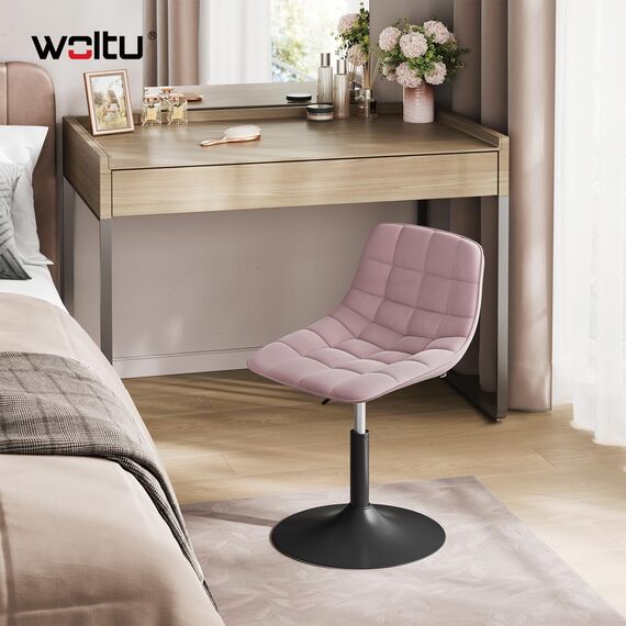 WOLTU Schminktisch Stuhl Hocker für Schminktisch, Schlafzimmer & Esszimmer - Höhenverstellbar, 360° Drehbar mit Rückenlehne, aus Bequemer Samt, Rosa, BH300rs-1