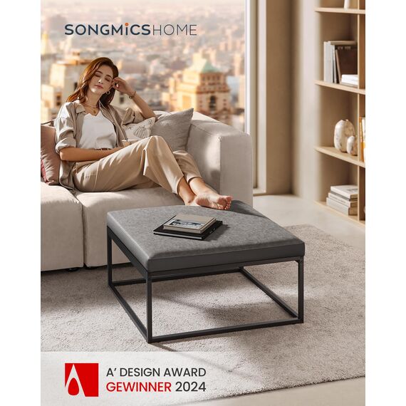 SONGMICS HOME LUIZ Kollektion-Couchtisch quadratisch, Wohnzimmertisch, Oberteil wendbar, Beistelltisch, Sitzhocker, Stahlrahmen bis 300 kg belastbar, für Wohnzimmer, Taubengrau LOM077G01, 78x78x40cm