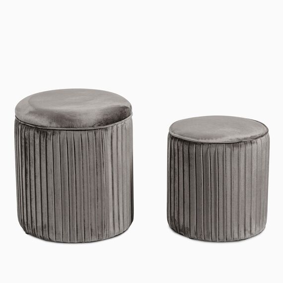 Norbe | Tik TAK | Set mit 2 Sitzsäcken aus Samt, Zylinder, Gerippter Hocker, Fußhocker, Schreibtisch, Schminktisch, Kindersessel für Schlafzimmer oder Wohnzimmer, Fußstütze, Nachttisch, (grau)