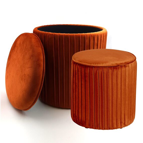Norbe | Tik TAK | Set mit 2 Sitzsäcken aus Samt mit Aufbewahrungsbox, Zylinder, Gerippter Hocker | Fußstütze für den Schreibtisch | Schminktisch | Sessel für Kinder für Schlafzimmer Wohnzimmer |