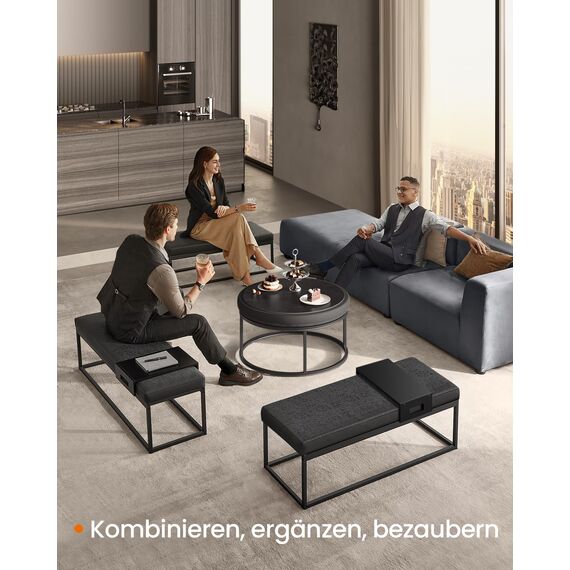 SONGMICS Home LUIZ Kollektion - Couchtisch rund, Wohnzimmertisch, Oberteil wendbar, Beistelltisch, Sitzhocker, Stahlrahmen bis 300 kg belastbar, für Wohnzimmer, tintenschwarz LOM078B01