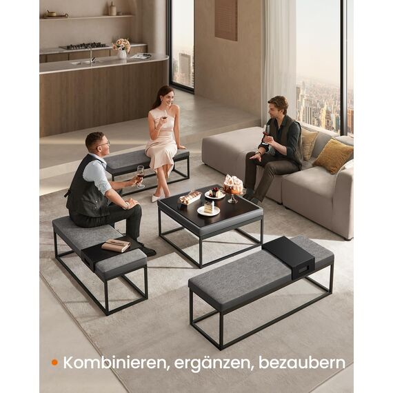 SONGMICS HOME LUIZ Kollektion-Couchtisch quadratisch, Wohnzimmertisch, Oberteil wendbar, Beistelltisch, Sitzhocker, Stahlrahmen bis 300 kg belastbar, für Wohnzimmer, Taubengrau LOM077G01, 78x78x40cm