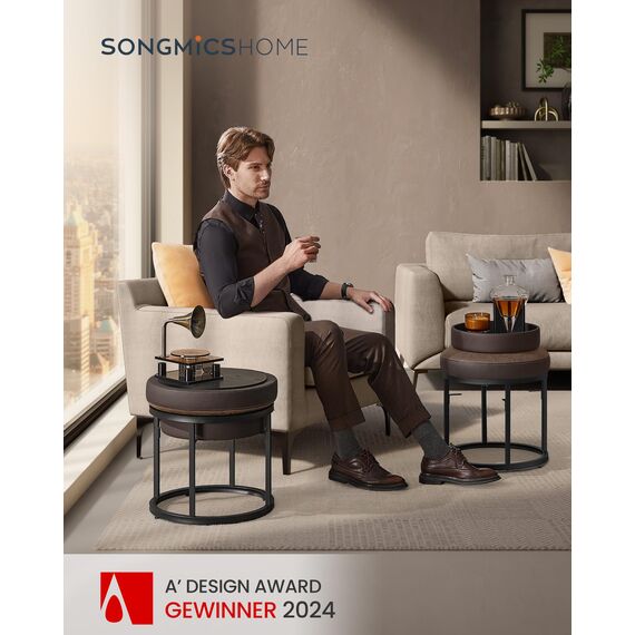 SONGMICS Home LUIZ Kollektion - Sitzhocker rund, Schminkhocker, Fußhocker, Oberteil wendbar, Hocker, Beistelltisch bis 300 kg belastbar, Schlafzimmer Wohnzimmer Flur, walnussbraun LOM080K01