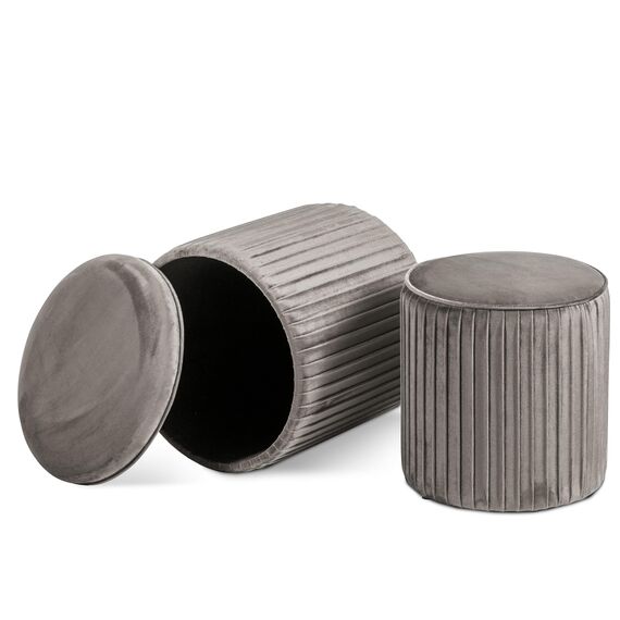 Norbe | Tik TAK | Set mit 2 Sitzsäcken aus Samt, Zylinder, Gerippter Hocker, Fußhocker, Schreibtisch, Schminktisch, Kindersessel für Schlafzimmer oder Wohnzimmer, Fußstütze, Nachttisch, (grau)