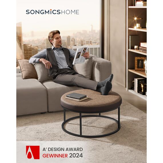 SONGMICS Home LUIZ Kollektion - Couchtisch rund, Wohnzimmertisch, Oberteil wendbar, Beistelltisch, Sitzhocker, Stahlrahmen bis 300 kg belastbar, für Wohnzimmer, walnussbraun LOM078K01