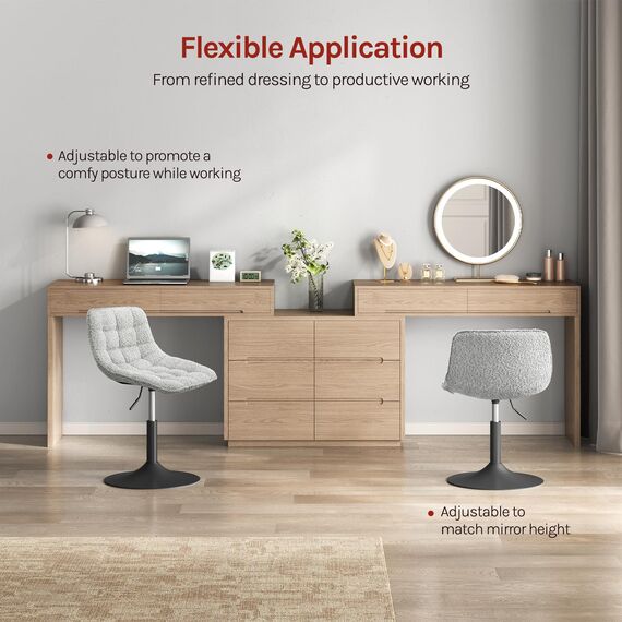 WOLTU Schminktisch Stuhl Hocker für Schminktisch, Schlafzimmer & Esszimmer - Höhenverstellbar, 360° Drehbar mit Rückenlehne, aus Bequemer Chenille, Grau