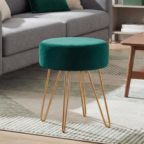 Duhome Sitzhocker Schminktisch Hocker Samt Runder Ottoman Hocker Gepolsterter mit Metallbeine für Schminktisch Wohnzimmer Schlafzimmer, Petrol