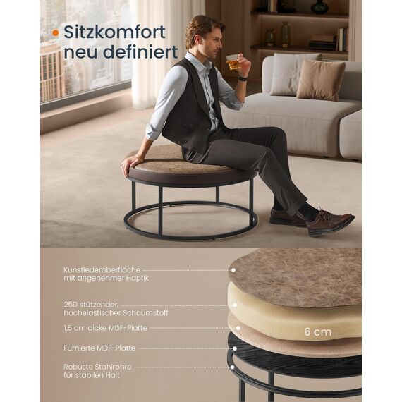 SONGMICS Home LUIZ Kollektion - Couchtisch rund, Wohnzimmertisch, Oberteil wendbar, Beistelltisch, Sitzhocker, Stahlrahmen bis 300 kg belastbar, für Wohnzimmer, walnussbraun LOM078K01