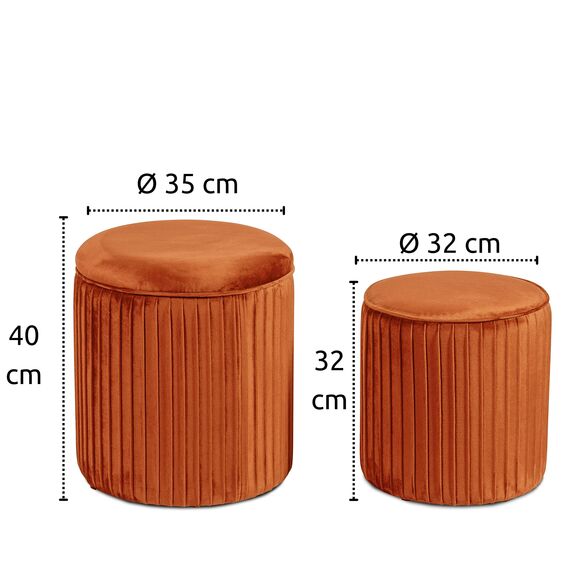 Norbe | Tik TAK | Set mit 2 Sitzsäcken aus Samt mit Aufbewahrungsbox, Zylinder, Gerippter Hocker | Fußstütze für den Schreibtisch | Schminktisch | Sessel für Kinder für Schlafzimmer Wohnzimmer |