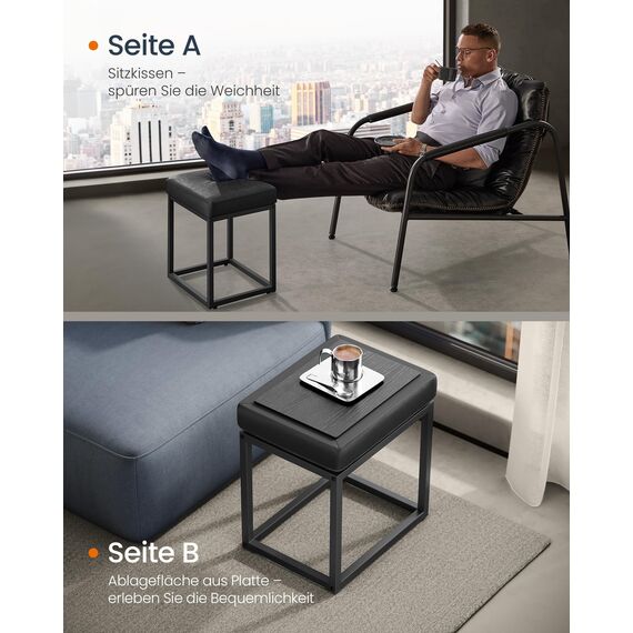 SONGMICS Home LUIZ Kollektion - Sitzhocker rechteckig, Schminkhocker, Fußhocker, Oberteil wendbar, Hocker, Beistelltisch bis 300 kg belastbar, Schlafzimmer Wohnzimmer Flur, tintenschwarz LOM079B01