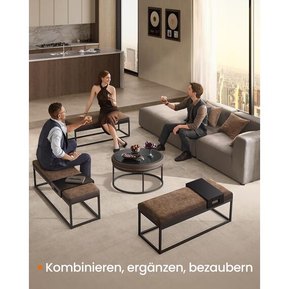 SONGMICS Home LUIZ Kollektion - Couchtisch rund, Wohnzimmertisch, Oberteil wendbar, Beistelltisch, Sitzhocker, Stahlrahmen bis 300 kg belastbar, für Wohnzimmer, walnussbraun LOM078K01