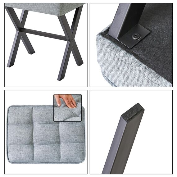 IBUYKE Quadratischer Make-up Hocker mit X-Bein Fußstütze, Leinen Fußstütze Hocker, Ottoman Sitz Eitelkeitshocker, Multi-Use als Kleiner Beistelltisch, für Schlafzimmer, Wohnzimmer, Graublau L/G-70L