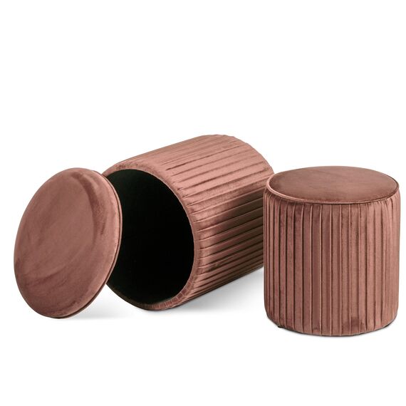 Norbe | Set mit 2 Sitzsäcken aus Samt, Zylinder, Gerippter Hocker | Fußstütze für Schreibtisch | Schminktisch | Kindersessel für Schlafzimmer oder Wohnzimmer | Fußstütze Nachttisch | Sessel (Altrosa)