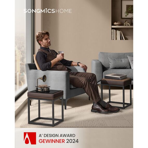 SONGMICS Home LUIZ Kollektion - Sitzhocker rechteckig, Schminkhocker, Fußhocker, Oberteil wendbar, Hocker, Beistelltisch bis 300 kg belastbar, Schlafzimmer Wohnzimmer Flur, walnussbraun LOM079K01