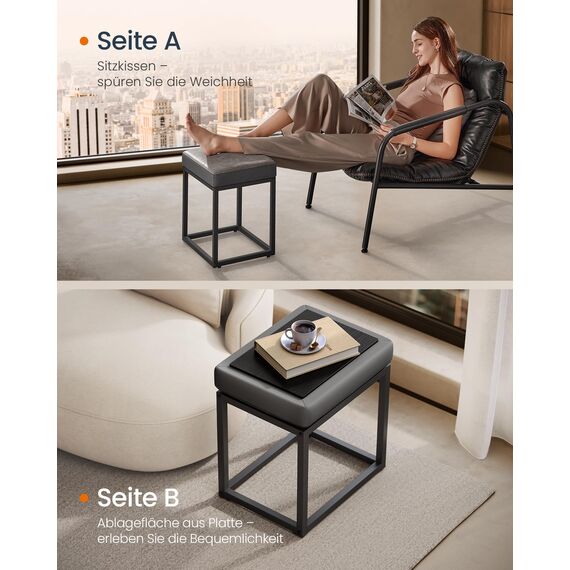 SONGMICS Home LUIZ Kollektion - Sitzhocker rechteckig, Schminkhocker, Fußhocker, Oberteil wendbar, Hocker, Beistelltisch bis 300 kg belastbar, Schlafzimmer Wohnzimmer Flur, Taubengrau LOM079G01